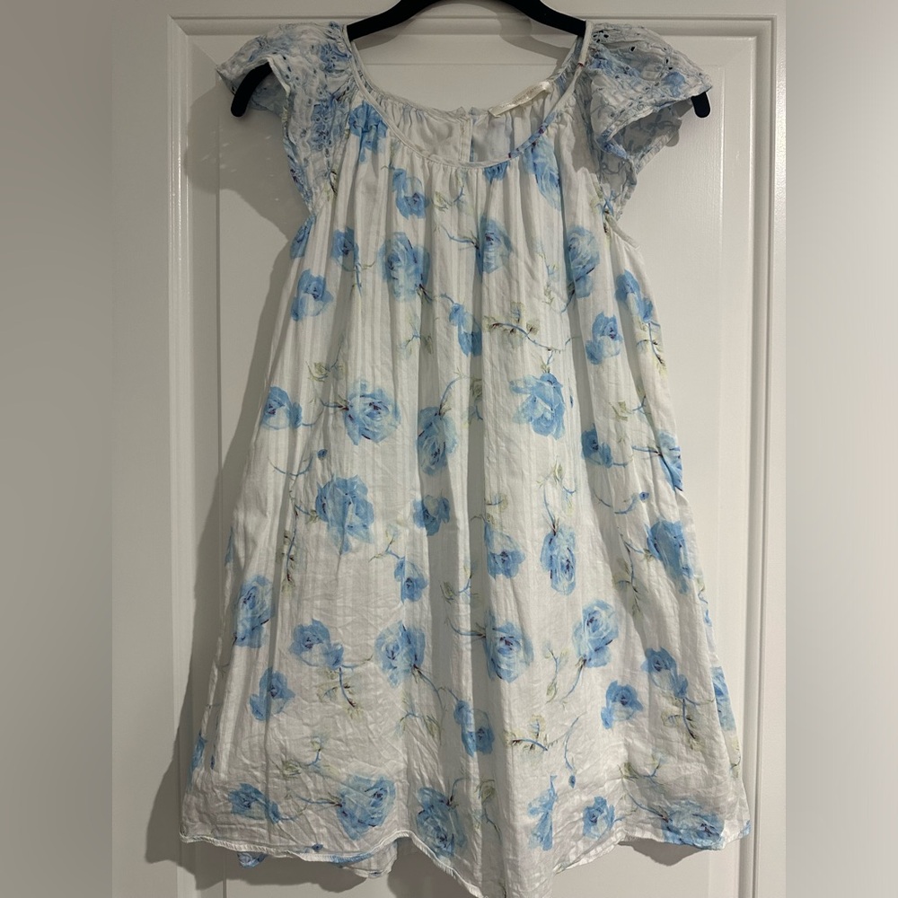 LoveShackFancy Kids White Dress with Blue Floral Print